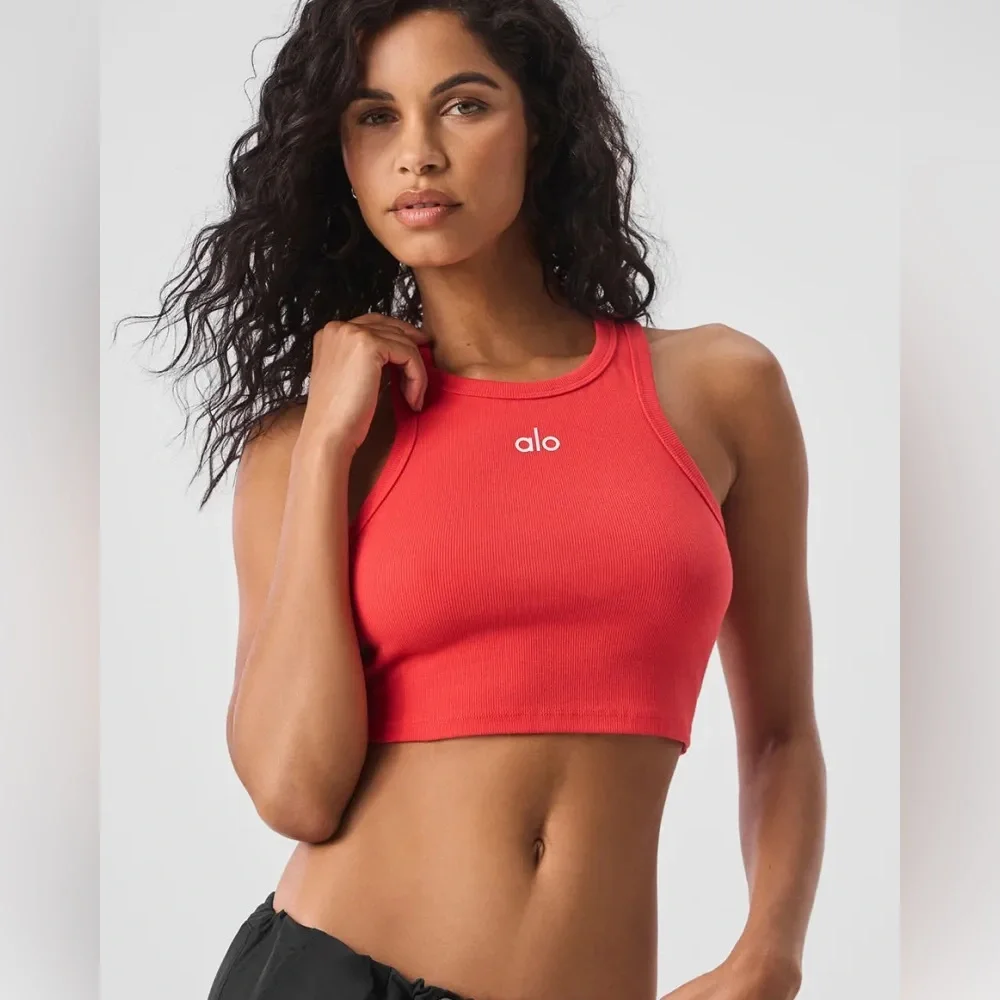 Alo Yoga Aspire Tank Red Hot Summer/White Small